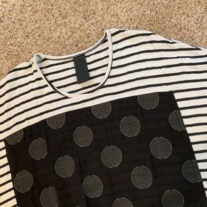 KEDEM artisan knit dress in stripe & dot. Cool Black & White 3x.